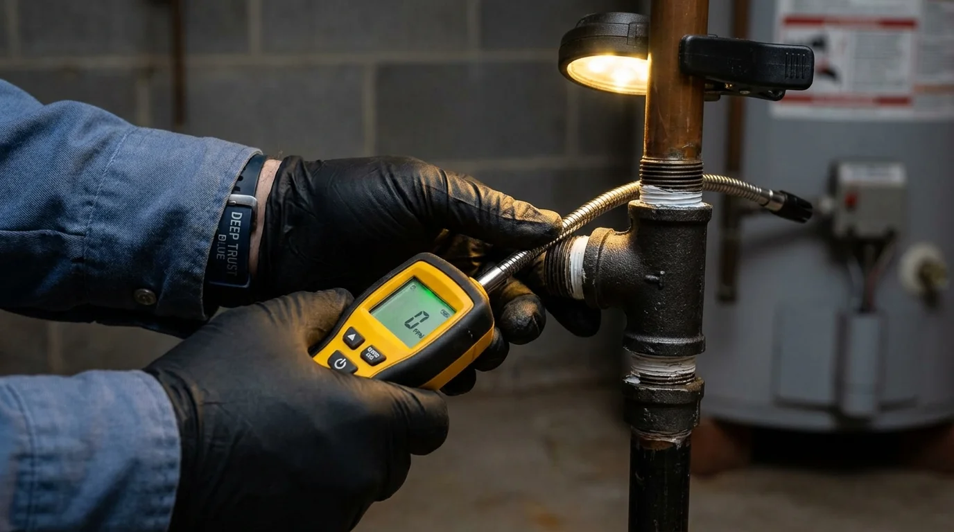 Gas leak detection with electronic sniffer by Johns Plumbing LLC in Mentor