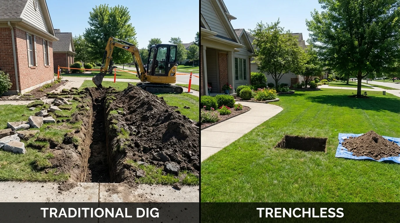 Trenchless sewer repair with minimal yard damage versus traditional excavation in Mentor, OH